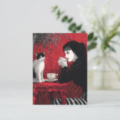 Kaffee mit einer Katze Postkarte (Stehend Vorderseite)