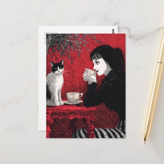 Kaffee mit einer Katze Postkarte (Vorderseite/Rückseite Beispiel)