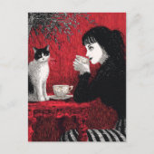 Kaffee mit einer Katze Postkarte (Vorderseite)