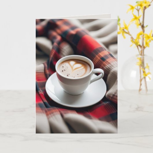 Kaffee mit Herz auf der Decke Karte (Gelbe Blume)