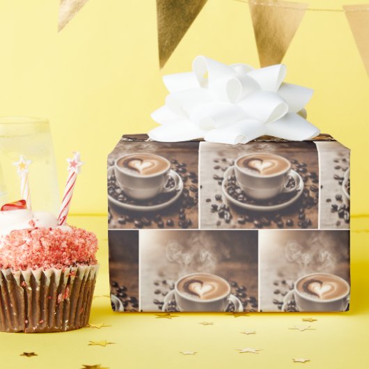 Kaffee mit Herz und Bohnen Geschenkpapier (Geburtstagsparty)