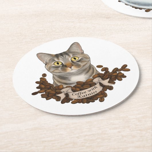 Kaffee mit K Tpaw Runder Pappuntersetzer (Angewinkelt)