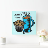 Kaffee mit Muffin-Quadrat-Wanduhr Quadratische Wanduhr (Zuhause)