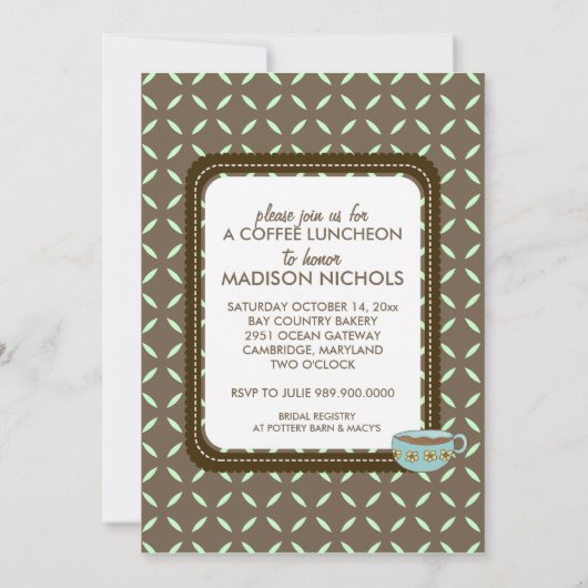 Kaffee Mittagessen Bridal Dusche Einladungen (Rückseite)