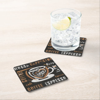 Kaffee Mocca Cappucino Esspreso Cafe'Latte Rechteckiger Pappuntersetzer