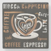 Kaffee Mocca Cappucino Esspreso Cafe'Latte Steinuntersetzer (Vorderseite)