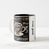 Kaffee Mocca Cappucino Esspreso Cafe'Latte Zweifarbige Tasse (Vorderseite Links)