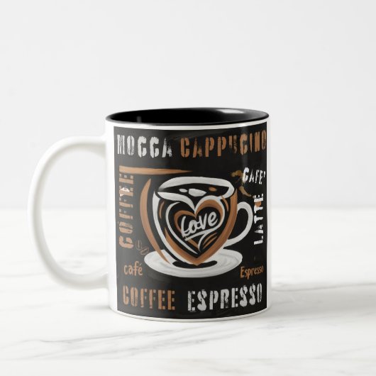 Kaffee Mocca Cappucino Esspreso Cafe'Latte Zweifarbige Tasse (Links)