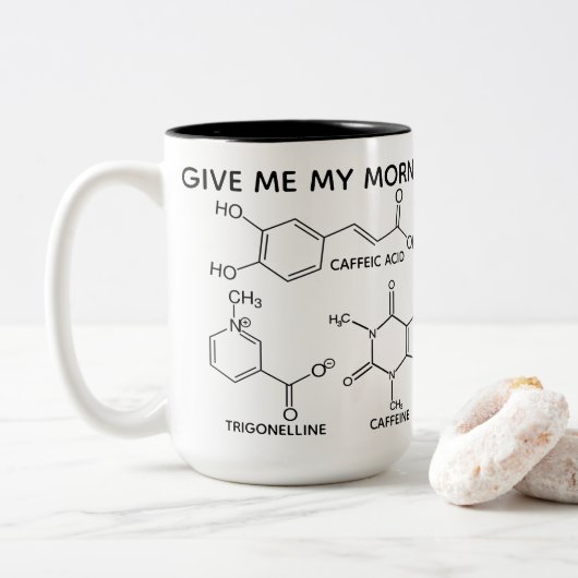 Kaffee Molecules Morning Cup O' Chemicals Custom Zweifarbige Tasse (Mit Donut)