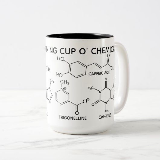 Kaffee Molecules Morning Cup O' Chemicals Custom Zweifarbige Tasse (VorderseiteRechts)