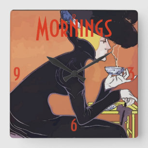 Kaffee-Morgen im Vintage-Stil Quadratische Wanduhr