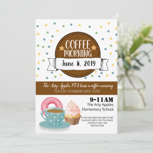 Kaffee-Morgen-Spendenaktion Party INVITE ODER FLYE Einladung (Stehend Vorderseite)