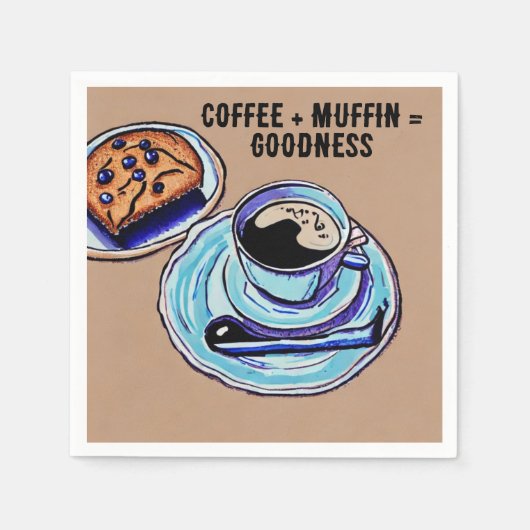 "Kaffee + Muffin = Güte" Whimsical Coffee Serviette (Vorderseite)