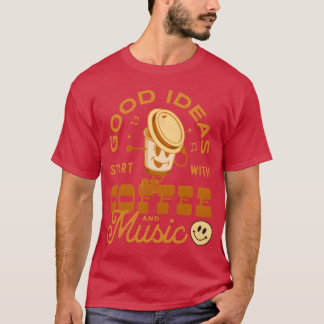 Kaffee Musik Cartoon Lustige Kaffeeliebhaber Zitat T-Shirt