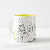 Kaffee, nachdenklich auf einem Felsen Zweifarbige Tasse (Vorderseite Links)