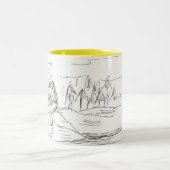 Kaffee, nachdenklich auf einem Felsen Zweifarbige Tasse (Mittel)