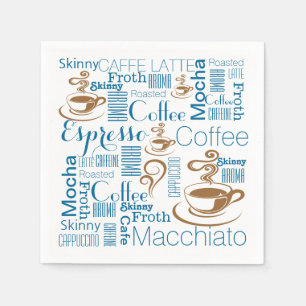 Kaffee nennt blaues Braun Serviette