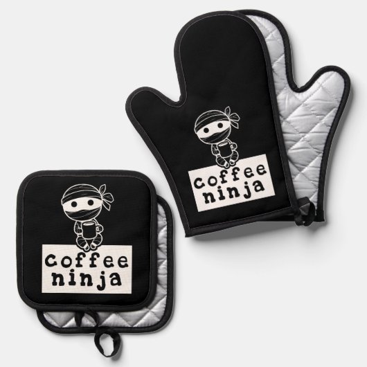 Kaffee Ninja Ofenhandschuh & Topflappen-Set (Vorderseite/Rückseite)