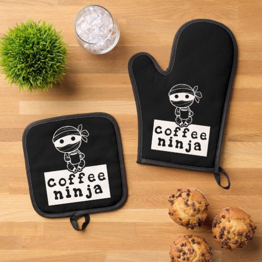 Kaffee Ninja Ofenhandschuh & Topflappen-Set (Oben Unten)