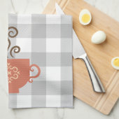 Kaffee oder Tee Cup auf Gray Buffalo Kariert Geschirrtuch (Viertel Falte)