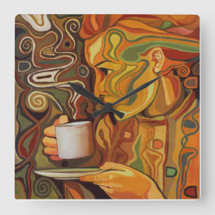 Kaffee-oder Tee-Wanduhr Quadratische Wanduhr