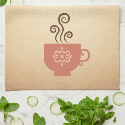 Kaffee- oder Teebecher auf dem Hintergrund des ält Geschirrtuch (Gefaltet)