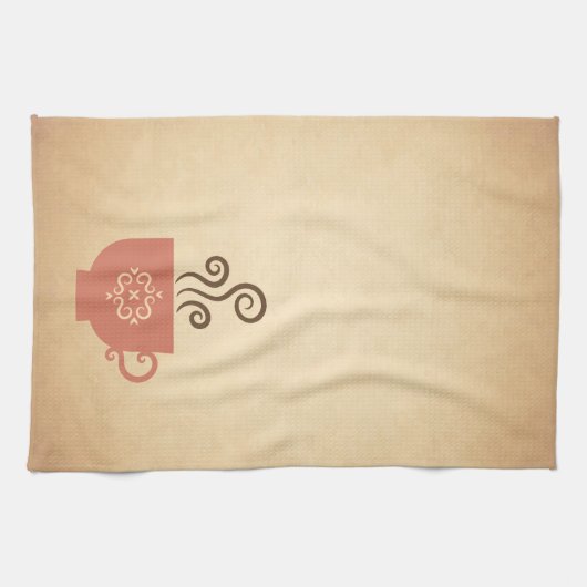 Kaffee- oder Teebecher auf dem Hintergrund des ält Geschirrtuch (Horizontal)