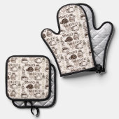 Kaffee Ofenhandschuh & Topflappen-Set (Vorderseite/Rückseite)