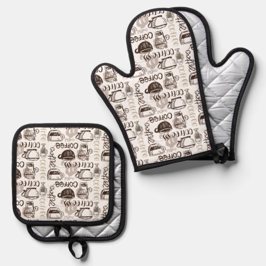 Kaffee Ofenhandschuh & Topflappen-Set (Vorderseite/Rückseite)