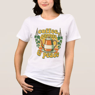 Kaffee Pflanzen und Frieden Retro Groovy Teekanne Tri-Blend Shirt