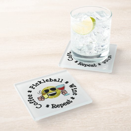 Kaffee, Pickleball, Wein, Pickleball Addict wieder Glasuntersetzer (Schrägansicht)