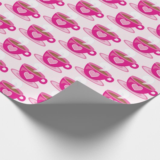 Kaffee Pink Cup Herz Muster Valentine's Geschenk Geschenkpapier (Ecke)