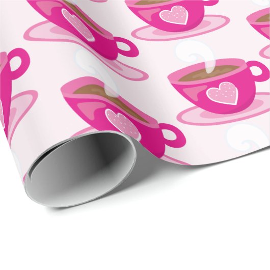 Kaffee Pink Cup Herz Muster Valentine's Geschenk Geschenkpapier (Rolleneckpunkt)