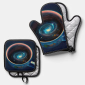 Kaffee-Pokal Ofenhandschuh & Topflappen-Set (Vorderseite/Rückseite)