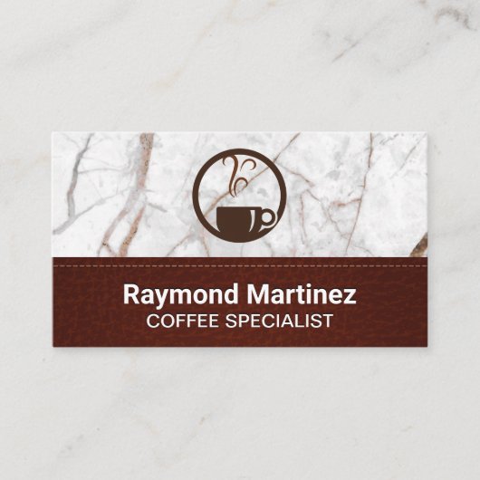 Kaffee-Pokal-Steaming | Marmor und Strohleder Visitenkarte (Vorderseite)