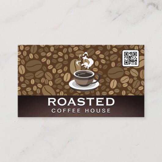 Kaffee-Pokal-Steaming | QR-Code | Bohnen Visitenkarte (Vorderseite)