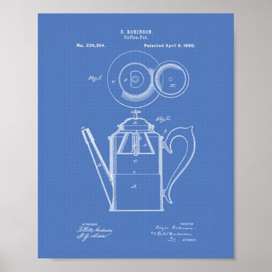 Kaffee Pot 1880 Patent Art Blueprint Poster (Vorne)