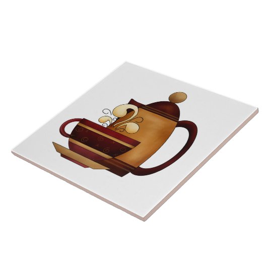 Kaffee Pot & Cup Niedliche Keramik Küche Tile Fliese (Seite)