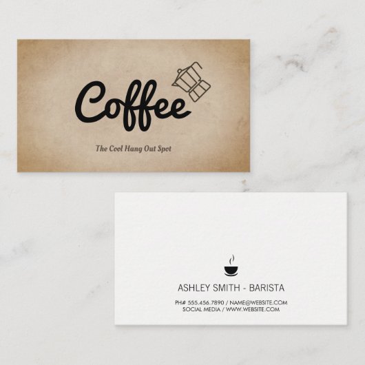 Kaffee-Pot mit Kaffee-Skript Visitenkarte (Vorne/Hinten)