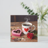 Kaffee, Pralinen, rote Rose Valentinstag Feiertagskarte (Stehend Vorderseite)