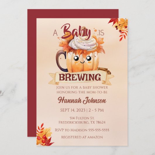 Kaffee Pumpkin Spice Fall Brauen Baby Dusche Einladung (Vorne/Hinten)