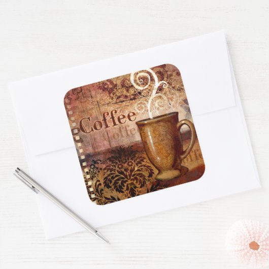 Kaffee Quadratischer Aufkleber (Umschlag)