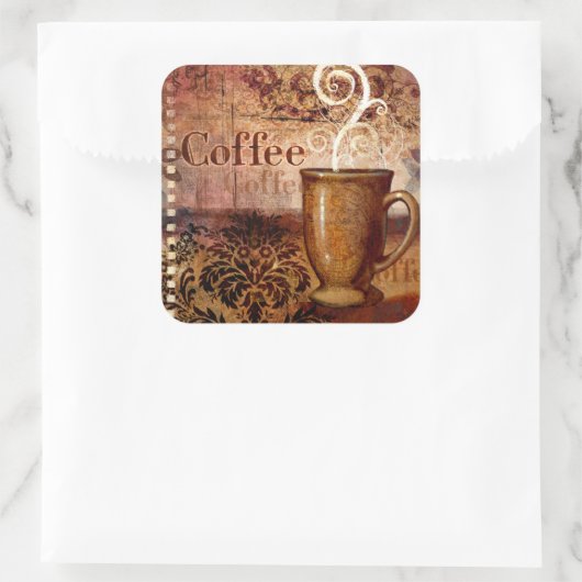 Kaffee Quadratischer Aufkleber (Tasche)