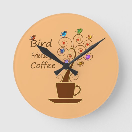 Kaffee, Rettend Vögel Runde Wanduhr (Vorderseite)