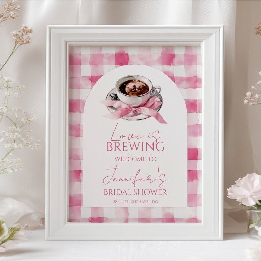 Kaffee-Rosa-Schleife-Brautparty-Willkommensschild Poster