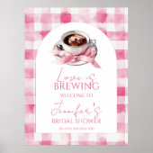 Kaffee-Rosa-Schleife-Brautparty-Willkommensschild Poster (Vorne)