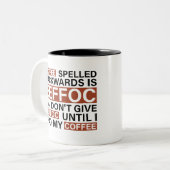 Kaffee rückwärts geschrieben ist Eeffoc Zweifarbige Tasse (Vorderseite Links)