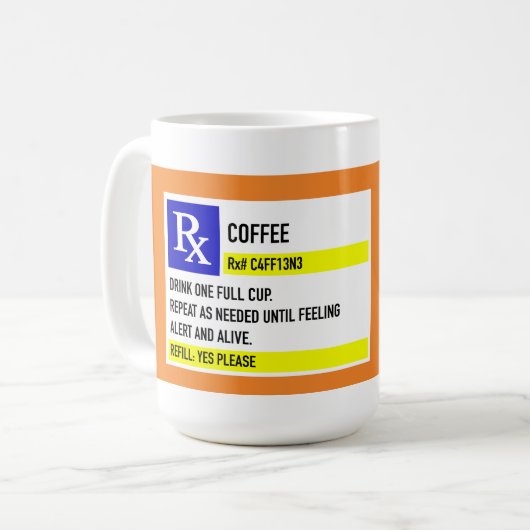 Kaffee Rx Tasse (15oz. Weiß) (Vorderseite Links)