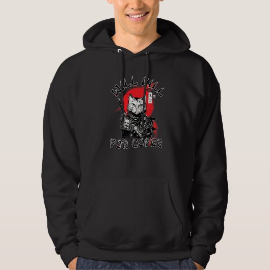 Kaffee Samurai Cat Hoodie (Vorderseite)
