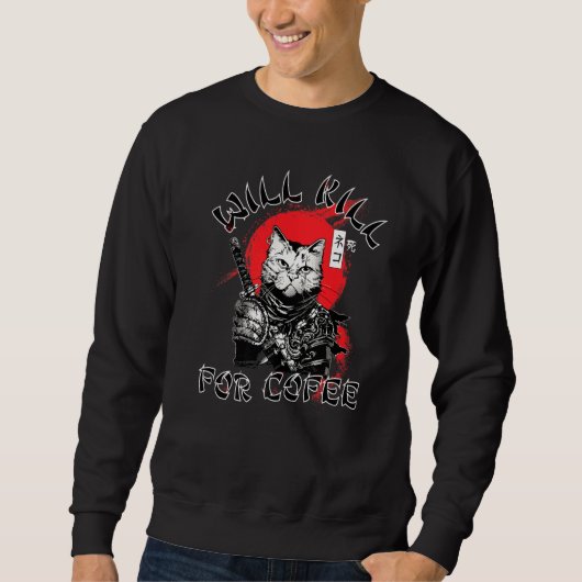 Kaffee Samurai Cat Sweatshirt (Vorderseite)